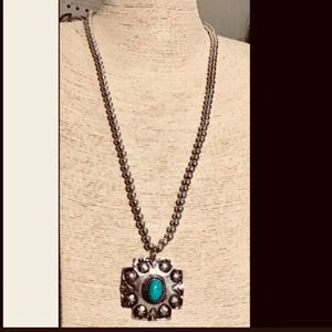 TURQUOISE & SILVER CROSS NECKLACE GO TO @meme2626